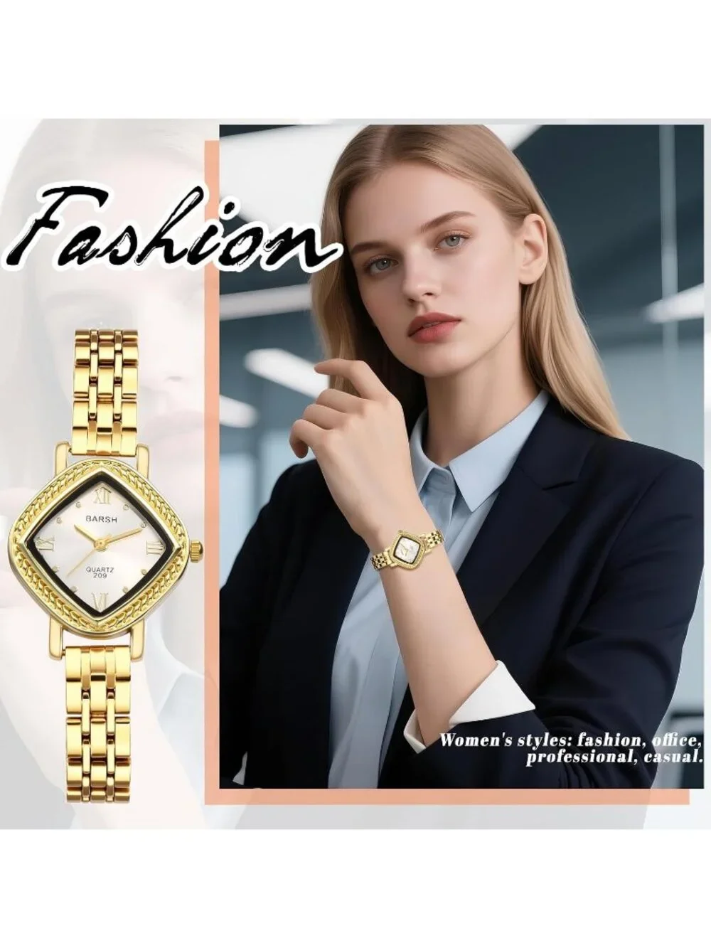 Women’s Gold White Analog Quartz Roman Numerals Stainless Steel Band Wrist Watch